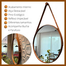 Espelho Redondo Adnet Couro Com Alça + Suporte 60cm
